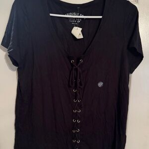 AE Aero Seriously Soft Black Tie Front Women’s Crop Top Shirt Size Large L New